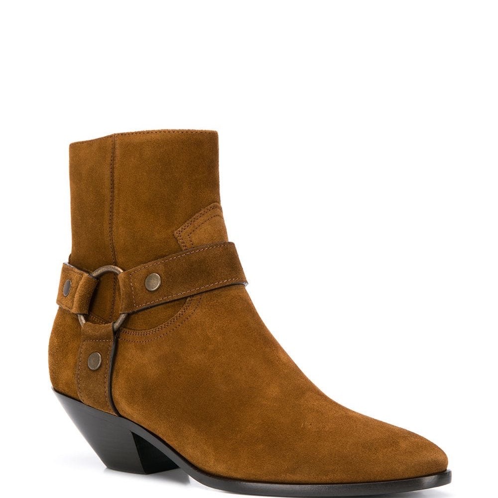 YSL West harness booties brown suede